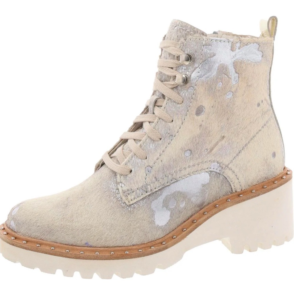 NEVER WORN DOLCE VITA HINTO ANKLE BOOTS IN SILVER METALLIC WITH CALF HAIR